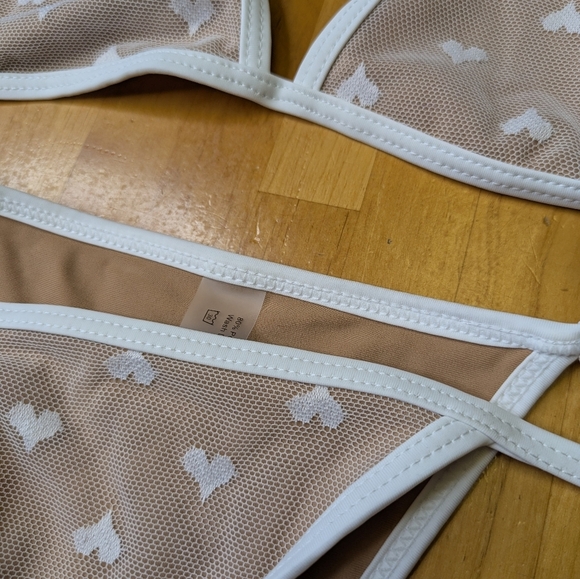 Heart Pattern Mesh Bikini Set Micro Triangle Bra Top & Thong Size Small NWOT - Picture 6 of 7